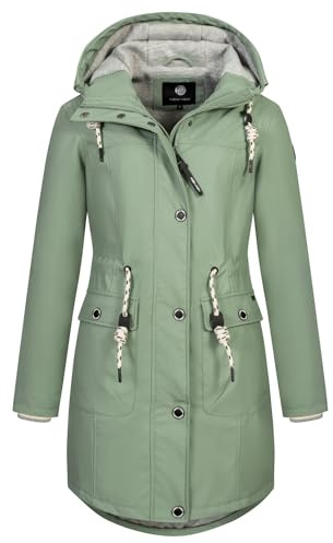 NEW VIEW Damen Regenjacke wasserabweisender Parka mit Kapuze Annika Long L60273FC17 Grün (Iceberg Green) S