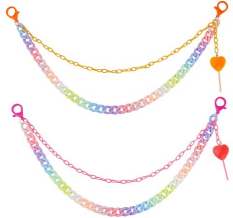 GORGECRAFT 2 Farbe 2 Stück Regenbogen Hosen Schlüsselanhänger Doppellagige Bunte Acryl Jeanskette Mit Karabinerverschluss Herz Lollipop Anhänger Orange Pink Punk Hip Hop Hose Taillentaschenkette Zubeh