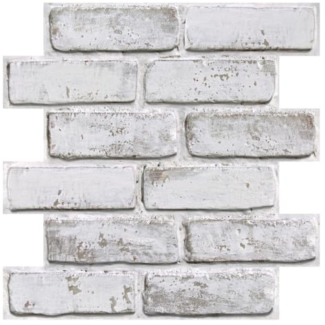 COMSTICKC Lot de 10 panneaux muraux 3D en forme de brique à décoller et à coller, pour dosseret en fausse brique blanchie, 30,5 x 30,5 cm, papier peint autocollant 3D fin en PVC pour décoration