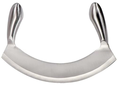 HiyyFloy Hachoir À Herbes Mezzaluna avec Poignée Couteau Hachoir Double Lame en Acier Inoxydable Hachoir Mezzaluna Hachoir À Herbes Planche À Salade Hachoir À Salade