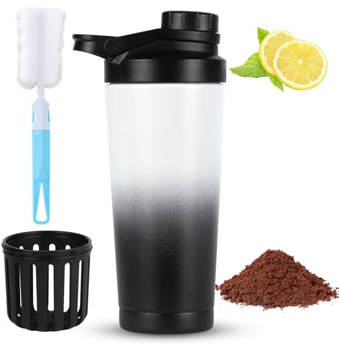 ACWOO Stainless Steel Protein Shaker Bottle, 750ML Shaker Steel with Brush, BPA Free with Scale, Protein Drink Shaker for Outdoor Sports Enthusiasts