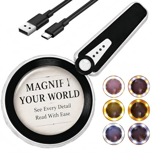 45X Magnifying Glass with Light, Rechargeable LED Magnifier for Reading