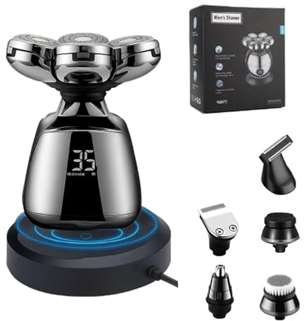Refein Schädelrasierer für kahle Männer, 7D Elektrischer Kopfrasierer für Männer mit LED-Anzeige, IPX6 wasserdicht, Nass- und Trocken-Rotationsrasierer, USB-wiederaufladbar, 5-in-1-Pflegeset für Kopf