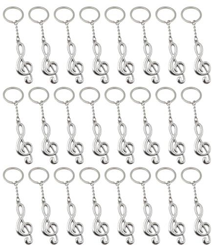 Ziyonix 24 Stück Musiknote Schlüsselanhänger Musik-Symbol Schlüsselring Schlüsselanhänger Violinschlüssel Musik-Geschenkset Kleine Musik Anhänger für Musiker Klassenzimmer Geschenk für Studenten