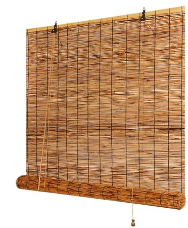 Bambusrollo Aussenbereich Retro Bambus Rollo Natur Schilf Vorhang mit Lifter Raffrollos für Terrasse Türen Innen Lichtfilternde Sonnenschutz Breite 40-180cm Höhe 40-300cm Raffrollo rollos jalousien