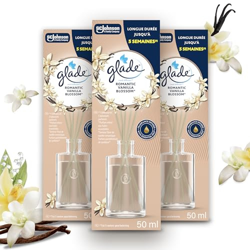 Glade Profumatore per Ambienti Bastoncini, Vanilla Blossom, 3 x 50ml | Fragranza di Lunga Durata fino a 5 Settimane, Ideale per Ambienti di Tutte le Dimensioni, con Olii Essenziali