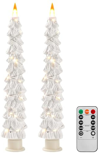 Candele per albero di Natale circondate da luci a LED, senza fiamma, con funzione di temporizzazione telecomandata, colore: bianco
