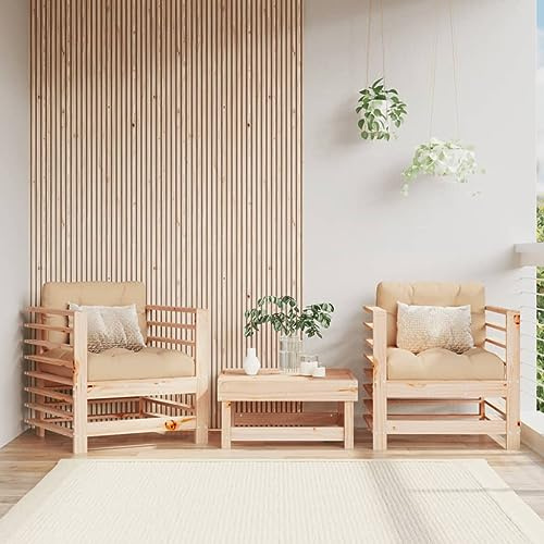 Qnhdfrt Gartenstühle aus Massivholz mit Kissen, 2er-Set Kiefer rustikales Design, Outdoor Lounge Sessel für Terrasse, Balkon und Garten