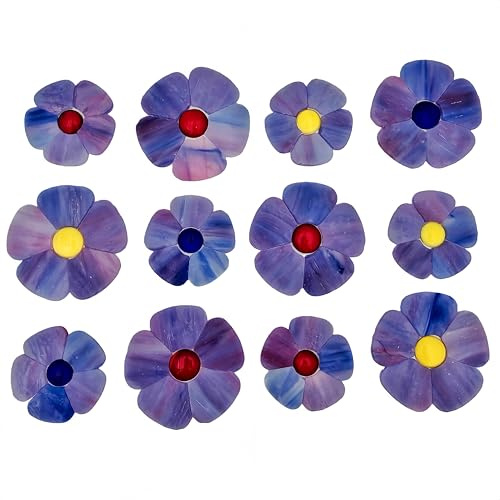Glasblumen-Mosaikfliesen, 12 Stück, Buntglas-Blumenmosaikstücke für Haus und Garten, geeignet für Bastelarbeiten und Kunstprojekte (Blau-Violett)