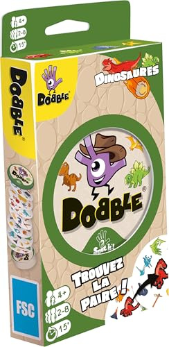 Asmodee Dobble Dinosaurier – Gesellschaftsspiel – Kartenspiel – schnelles Beobachtungsspiel für die Familie – ab 4 Jahren – 2 bis 8 Spieler – 15 Minuten – französische Version