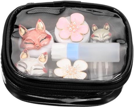 BCOATH Lens Case Set Small Portable Fox Design Lens Holder Cute Storage Box for Women Travel Lens Organizer with Dual Compartments