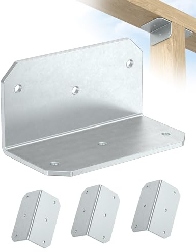 Anobeyi 2 x 4 Galvanized L Bracket Corner Brace, 90 Degree Angle Iron Support Brackets, Heavy Duty Metal Joint Bracket for Wood, Fence, Joist Shelf, Furniture, Raised Garden Bed (Galvanized-4PCS)