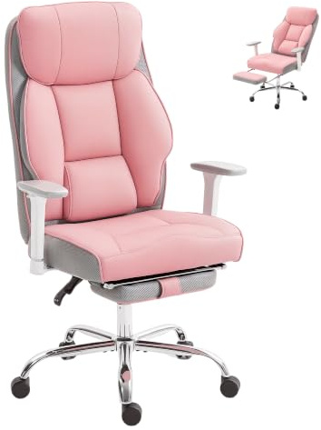 HOMCOM Sedia da Ufficio Ergonomica con Poggiapiedi, in PU, 150 kg Rosa