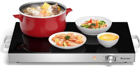 FANTASK Piastra elettrica da 56 x 36 cm, in acciaio inox, con regolatore di temperatura da 50 ℃ a 120 ℃, per feste, matrimoni, ristoranti