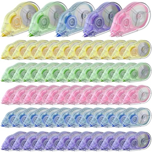 Jaloro 60 Pcs Colorful Correction Tape 39.4 ft White Wrong out Tear Resistant Bulk Easy to Use Roller Applicator for Office Note Journal Scrapbooking Home(Transparent)