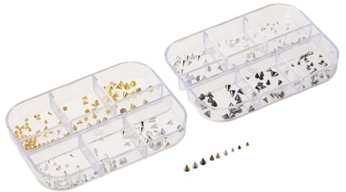 Housoutil 2 Boxes Punk Flatback and Cone Spike Nail Art Studs Lightweight Metal Nail Charms with Zircon for Sturdy Festival and DIY