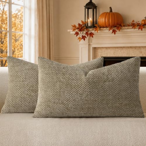 a moment Kissenbezug Herbst 30x50 Braun Chenille 2er Set Muster Dekokissen | Sofakissen Zierkissen Couchkissen Deko Waschbar Flauschig Weiche Kissenhülle für Sofa Wohnzimmer Schlafzimmer