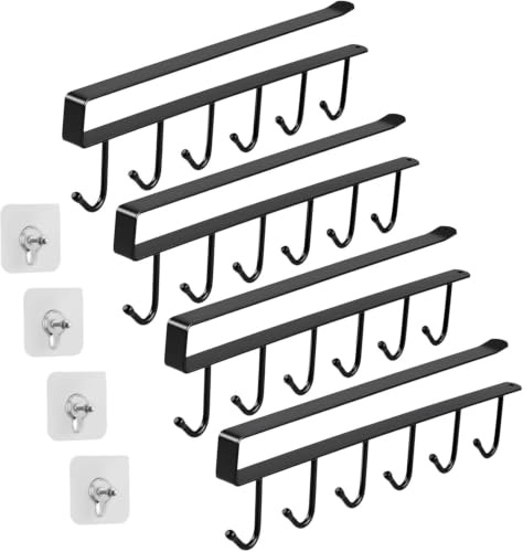 Eulihent Pack of 4 Cup Holder Cabinet Cups Hanging No Drilling Cup Holder Shelf Cabinet Insert Wine Glasses Hook Holder for Cups Cups Wine Glasses (Black)