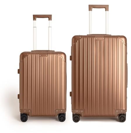 CREATE Luggage Aluminium/Hartschalenkoffer aus Aluminium/doppelter TSA-Verschluss, multidirektionale Räder, Innen-Organizer, wasserdicht, Teleskopgriff, mokka, Set: S y M