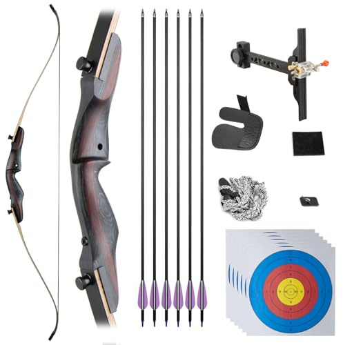 62 Zoll Recurvebogen 30-50lbs, Wettkampf & Jagd, Mehrschicht-Laminierte Wurfarme für Präzision und Langlebigkeit (40 lbs，mit Pfeilen)