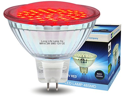 Long Life Lamp Company 12v LED MR16 Red 2w Low Voltage Spot Light Bulb GU5.3
