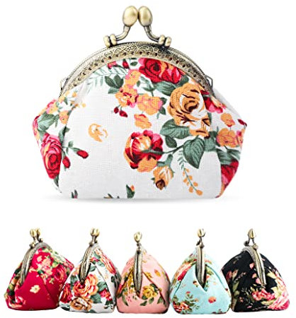iSuperb Porte Monnaie Femmes Rétro Wallet Portefeuille Fermoir clic-clac Embrayage Petit Porte-Monnaie Vintage Pochette Toile Sac à Main Pochette Kiss Lock Clutch Coin Purse Cadeau pour Fille (Blanc)