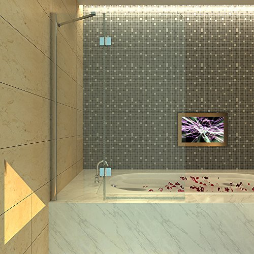 Seesuu 55 x 39 Frameless Hinged Tub Door Fold Bathtub Screen, 1/4 Glass, Chrome Finish