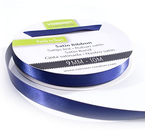 Vaessen Creative 301002-2014 Satinband Dunkelblau, 9 mm x 10 Meter, Schleifenband, Dekoband, Geschenkband und Stoffband für Hochzeit, Taufe und Geburtstagsgeschenke, 9MM