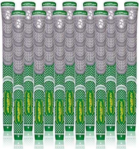 KINGRASP Multi Compound Golf Grips,Golf club grips midsize standard Size,13 Grips Set,6 Colors Optional,Anti-Slip High Stability,All Weather Cord Rubber Golf Club Grips(Gray/green, midsize )