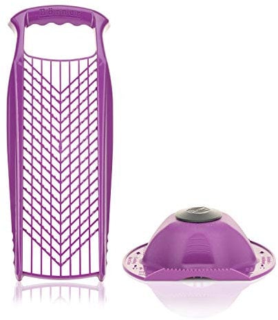 Börner Reibe PowerLine + Fruchthalter (2er Set) • Raspel grob & fein • Küchenreibe für Gemüse, Obst, Käse & Schokolade • Multi Gemüsereibe, Gemüsehobel, Käsereibe • Farbe: Violett
