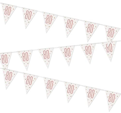 80. Geburtstags-Wimpelbanner - 2,74 m - Glitzer-Roségold-Geburtstag