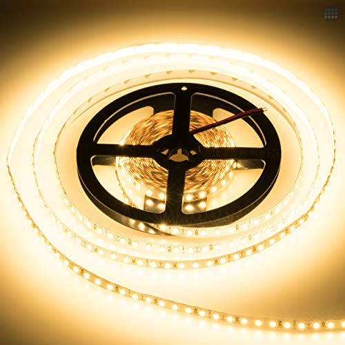 Brollux Profi LED Stripes, 6000 Lumen, Warm Weiß, 24V, 600 LEDs, 5m Stripe, Band, Streifen, LED Leiste, LED Lichtleiste, LED Bänder, selbstklebend, hell, stark, dimmbar