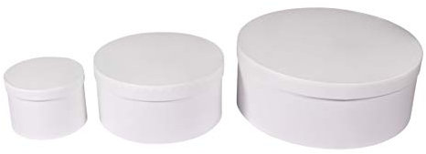 Rayher Pappmaché Boxen mit Deckel, weiß, 3er-Set, rund, 10 – 23,8 cm ø, verschiedene Höhen, Pappboxen, Geschenkboxen, Karton, FSC zertifiziert, Aufbewahrungsboxen, Schachteln, 67339102