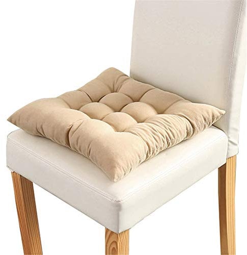 HotYou Sanft Basic Sitzkissen, Stuhlkissen mit Bändern - für Innen- und Außenbereich geeignet, Sitzpolster Auflage für Haus und Garten,Beigegelb,40 * 40CM