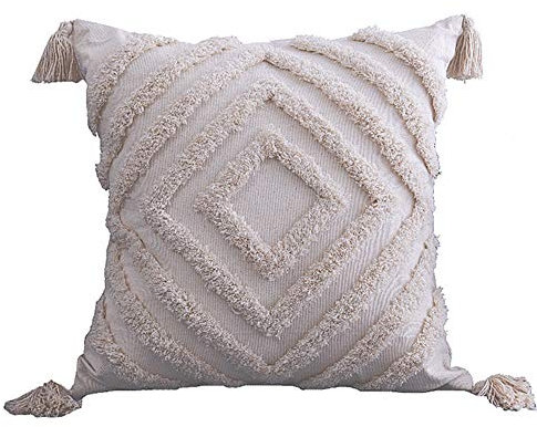 Nicole Knupfer 1PC Dekorative Kissenbezug mit Tassel Fransen Dekokissen Boho Super Weich Kissenbezüge Quaste Decor Kissenhülle für Sofa Couch Schlafzimmer Wohnzimmer (PE20042E-1)