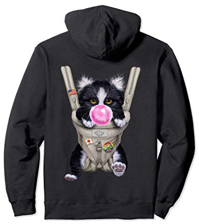 Zweifarbiges Katzee mit Kaugummi in der Babytrage Pullover Hoodie