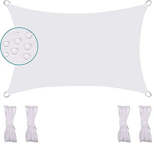 FFDL Voile d'Ombrage 5X7M, avec PU Protection Toile Solaire Résistant aux Intempéries Compris Corde de Fixation Tissu Oxford pour Jardin Blanc