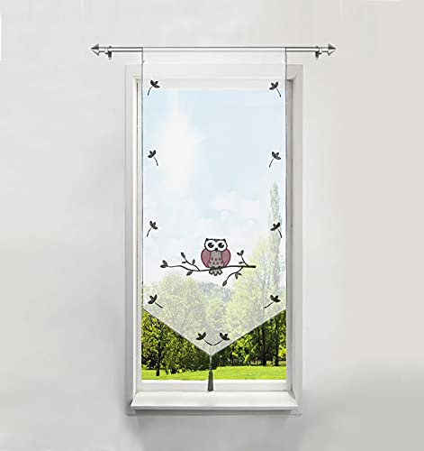 BAILEY JO Bildergardine mit Eule Stickerei Raffrollo Voile Transparent 1er-Pack Gardine (Violett, BxH 40x90cm)