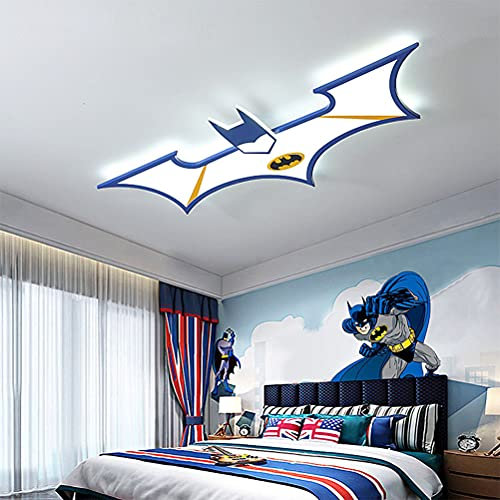 Kinderzimmer Deckenleuchte LED Moderne Cartoon Batman Design Deckenlampe Dimmbare Kinder Schlafzimmerlampe Kinderaugen Schutz Lampe Mit Fernbedienung Kronleuchter, für von Innenbeleuchtung,Blau