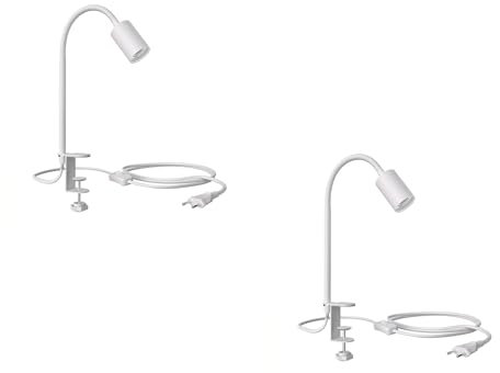 ledscom.de 2 Stück Klemmleuchte, Schwanenhals LELE, Schalter, weiß matt, 1x E27 max. 60W