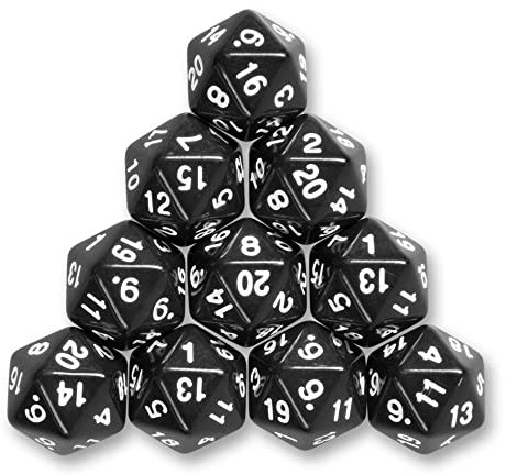 10x polyedrische W20 Würfel für Rollen- und Tabletopspiele (schwarz)