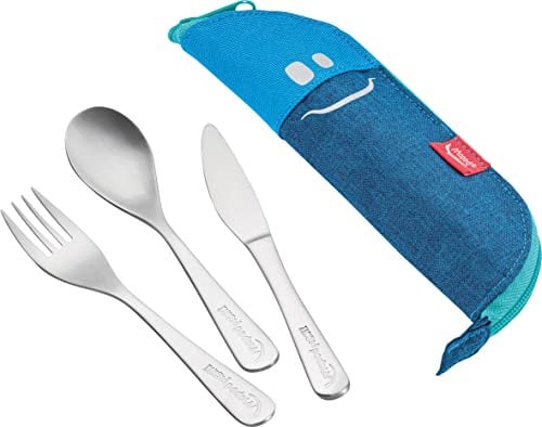 Maped - Estuche con 3 Cubiertos - Colección Concept Infantil - Color Azul - Cubertería de Acero Inoxidable - Estuche de Tela con Cremallera - Limpieza Sencilla
