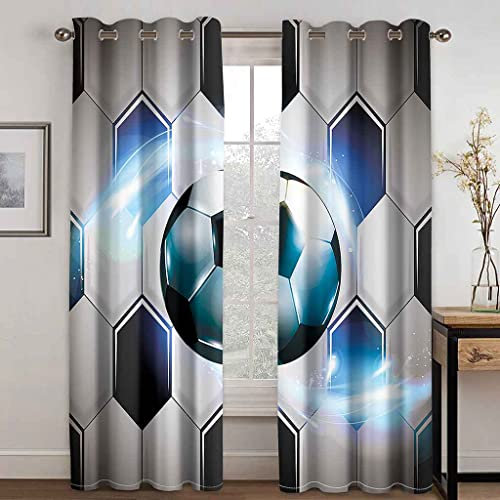 PVMLVM Vorhänge Verdunkelungsvorhang Kinderzimmer Abstrakter Fußball Kreativ 170x200cm 3D-Druck Ösen Gardinen Wärmegedämmt Blickdichter Vorhang Für Jungen Mädchen Kinder Schlafzimmer Spielzimmer