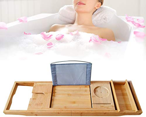 Plateau en bambou pour baignoire et ordinateur portable - Compatible avec la plupart des baignoires