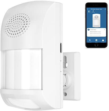 WiFi Motion Sensor Alarm: Smart PIR Motion Detector Alert with 110dB Siren & App Alerts, Tuya App for Remote Arm/Disarm, 4 Alarm Modes Home Security System Compatible with Alexa/Google Assistant