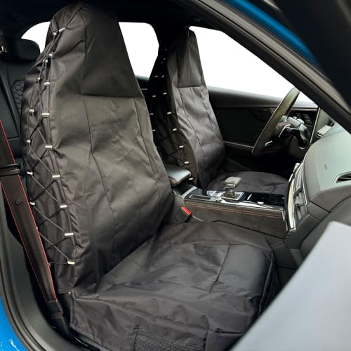 SEAKOMOTO Segeltuch-Sitzbezüge für LKWs, Jeep Wrangler JL/JK/TJ/YJ 2-Türer/4-Türer, universal, taktische Multi-Taschen, Vordersitzbezüge, Schwarz
