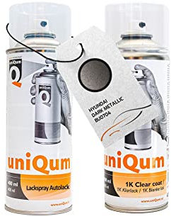 uniQum Spraydose Autolack + Klarlack für HYUNDAI DARK METALLIC BU0704 Autolack Reparatur 2x 400 ml