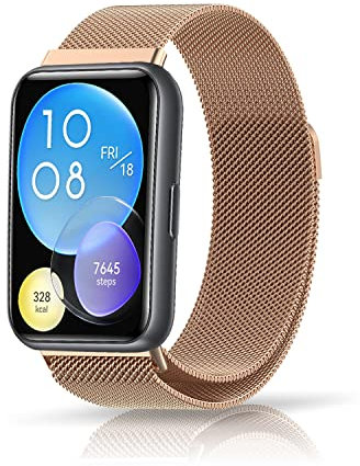 ZoRoll Bracelet Compatible avec Huawei Watch Fit 2, Inoxydable Metal Sangle de Remplacement magnétique Compatible avec Huawei Watch Fit 2 - Or Rose