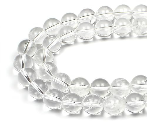 MJDCB Natural Round Stone Beads 12mm White Quartz Crystal Loose Gemstone Beads for Jewelry Making Bracelet Necklace 30pcs