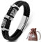 DPGOLDP Wikinger Lederarmband mit Edelstahl Celtic Knot & Vegvisir Runen Perlen Amulett Armbänder für Herren Damen,Schwarz,205mm